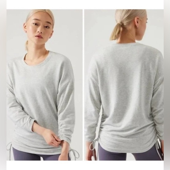 Athleta: Lombard Ruched Gray Crew Neck Sweatshirt: Size Large - Picture 2 of 9
